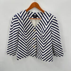 TALBOTS Nautical Navy & White Striped 100% Cotton Button Blazer // 12 Petite